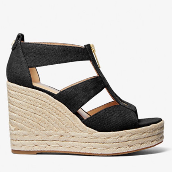 Michael Kors Black Etta Linen Blend Wedge Sandal New without tag Size 7 - Picture 2 of 13